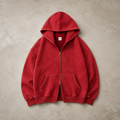 Lucrown™ Vintage Wash Double-Zip Hoodie