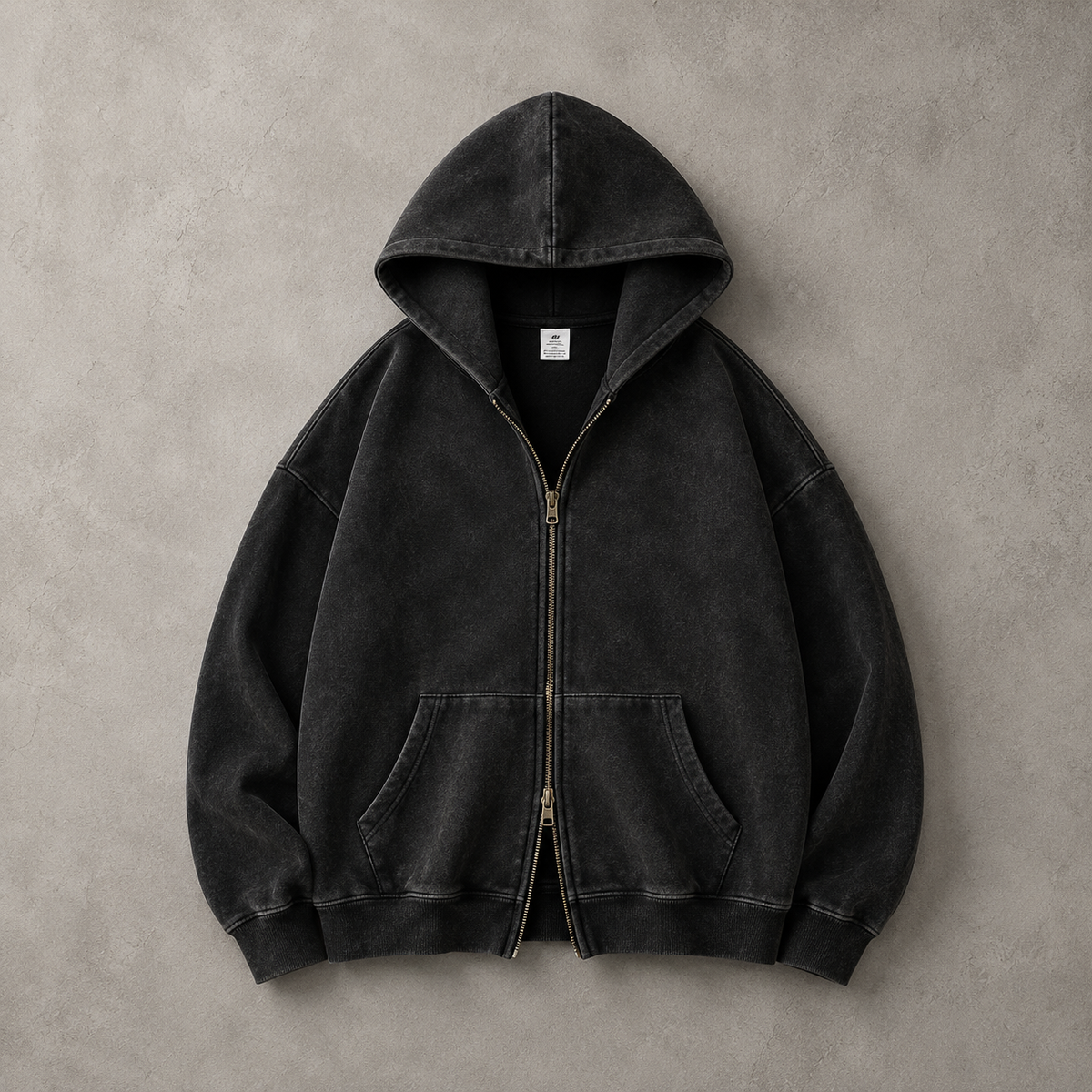 Lucrown™ Vintage Wash Double-Zip Hoodie