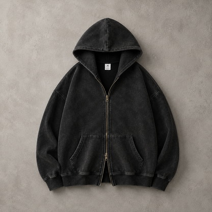 Lucrown™ Vintage Wash Double-Zip Hoodie