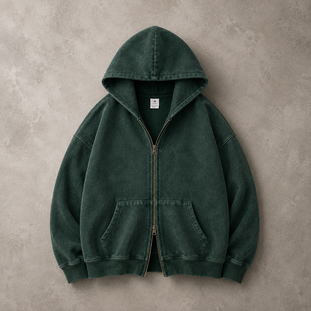 Lucrown™ Vintage Wash Double-Zip Hoodie