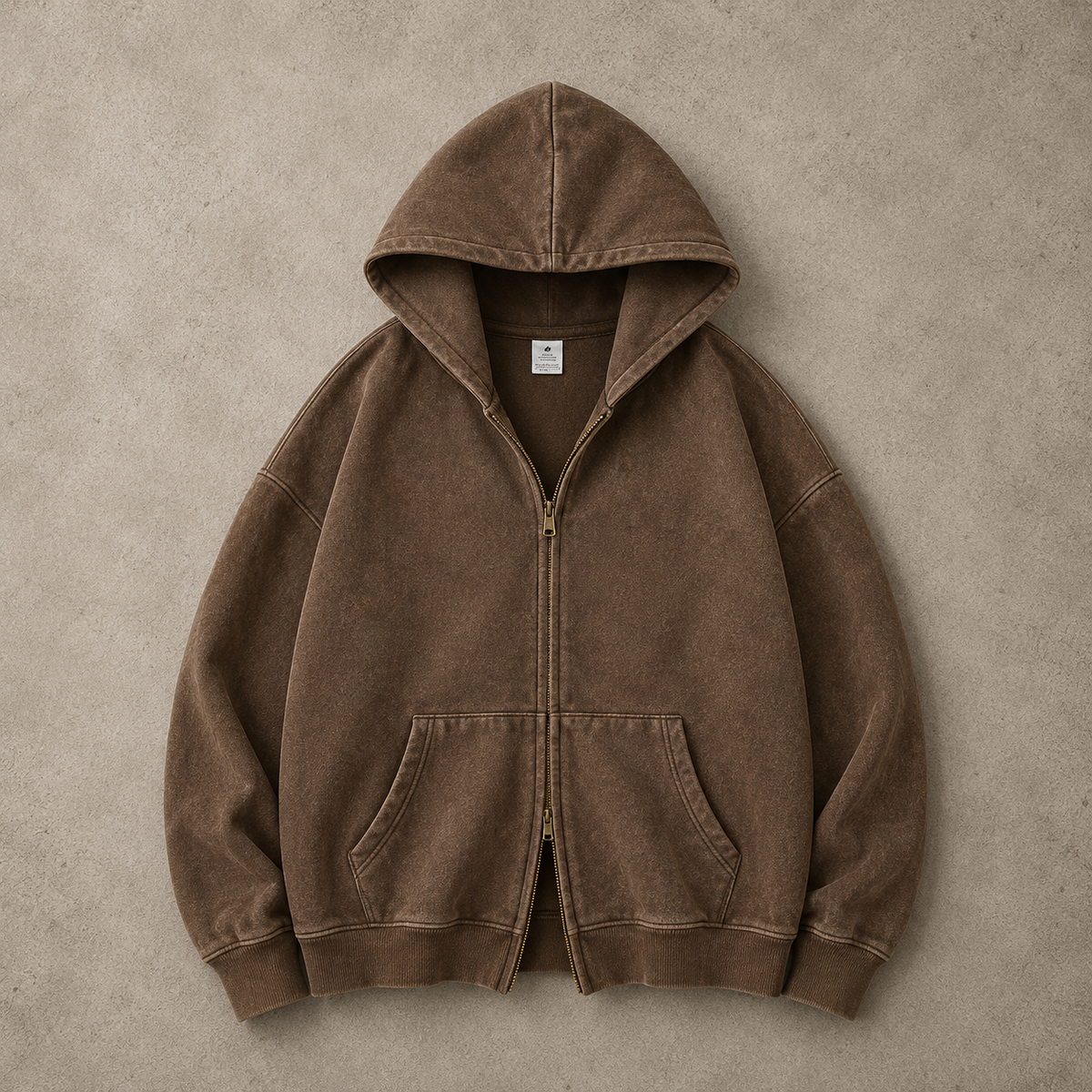 Lucrown™ Vintage Wash Double-Zip Hoodie